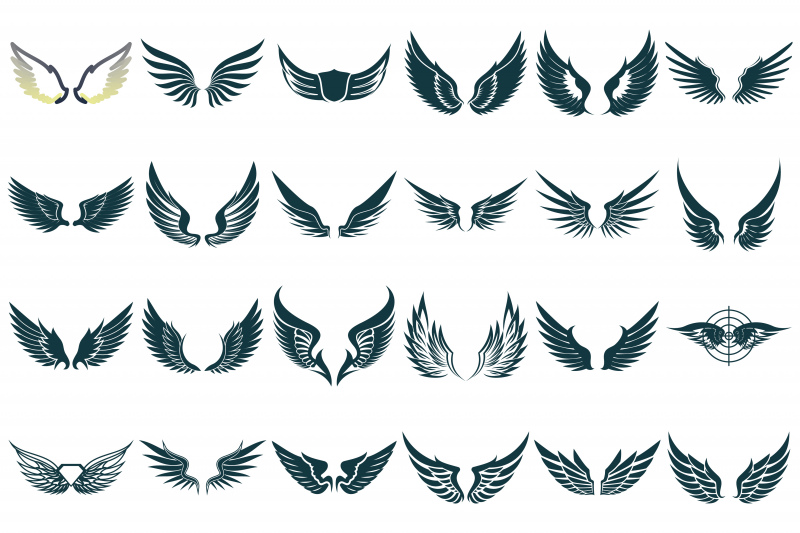 decorative wings design elements collection symmetric flat shapes