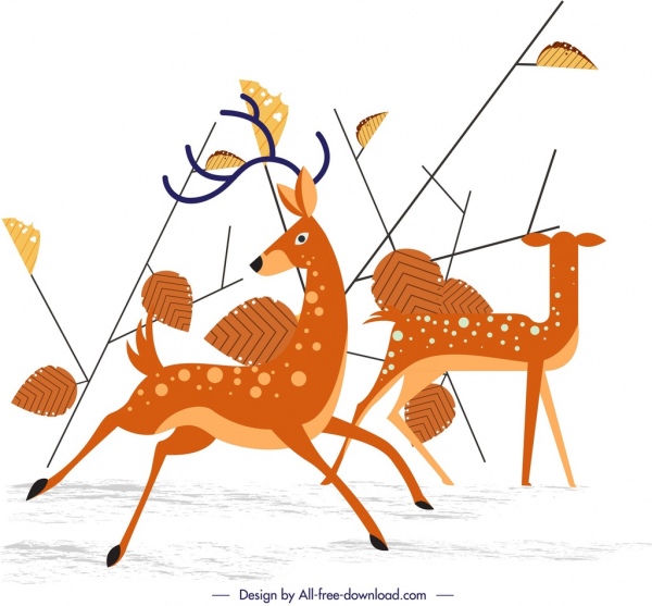 deer wild animals painting colored cartoon sketch