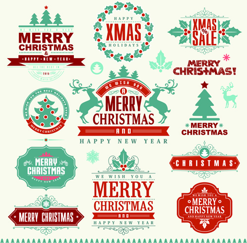 delicate15 christmas labels ornaments vector