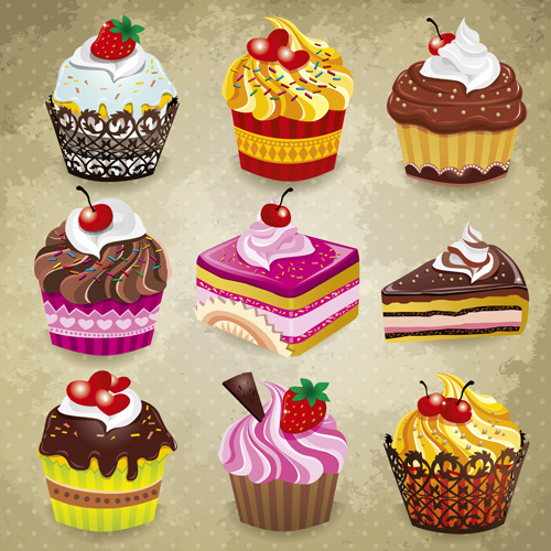 delicious cupcakes design elements vector