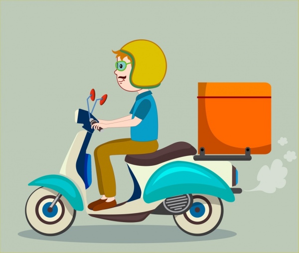 delivery advertising man scooter icons colored cartoon