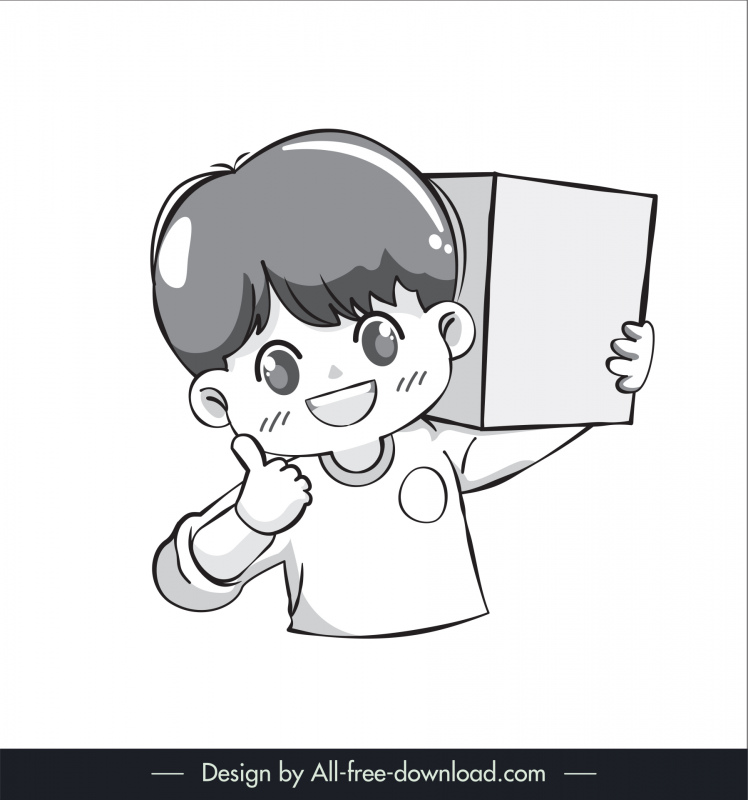 delivery man chibi character lineart icon funny black white cartoon character sketch 
