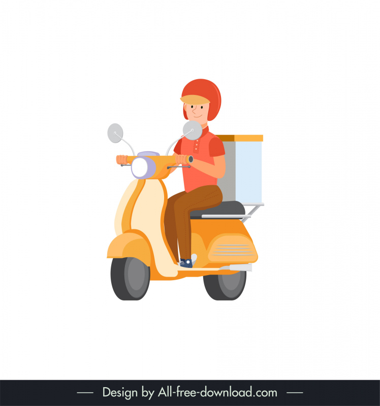 delivery man icon man riding scooter sketch cartoon design 
