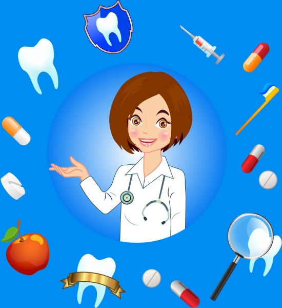 dental background female dentist icons various colored symbols