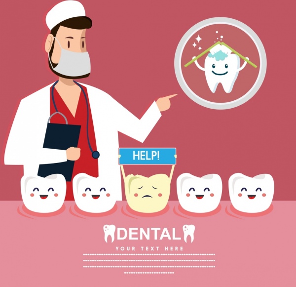 dental banner dentist tooth icons cute stylized design