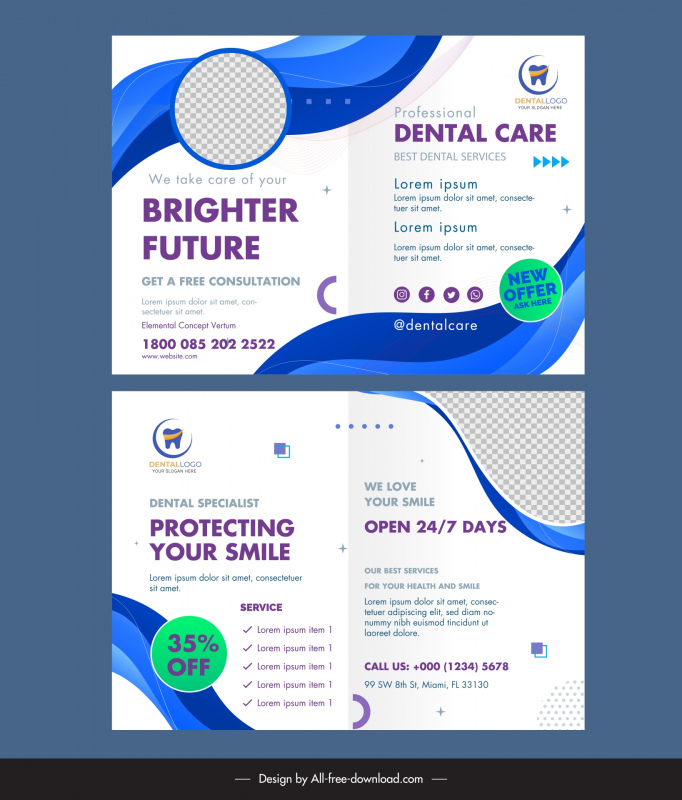 dental clinic brochure templates elegant curves checkered