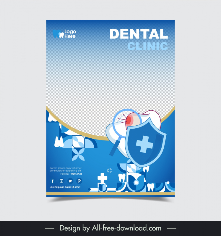 dental clinic poster template checkered tooth shield decor