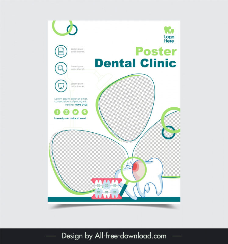 dental clinic poster template elegant checkered tooth magnifier 