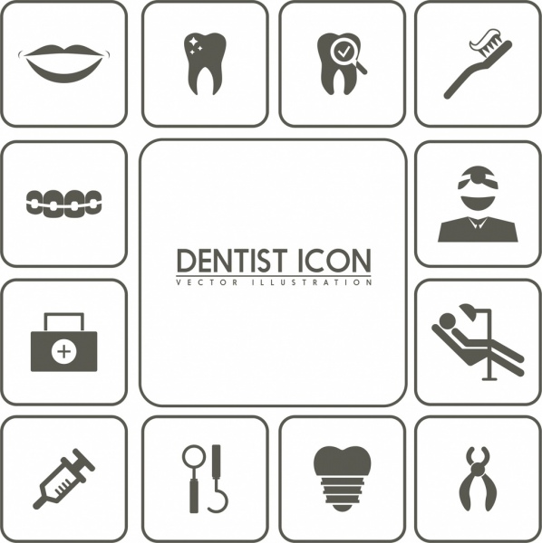 dental design elements black white flat icons isolation