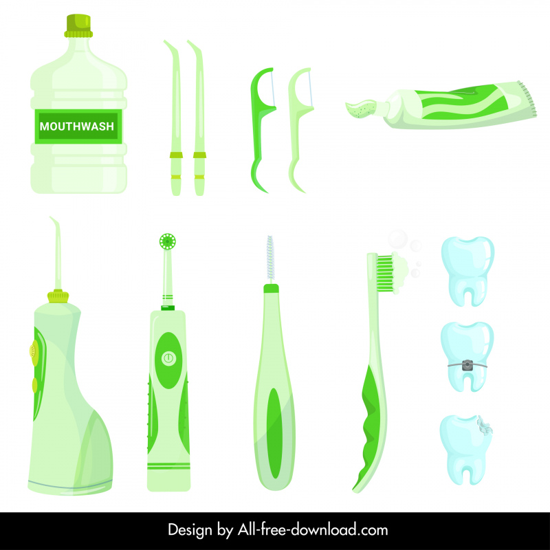 dental tools design elements tooth toothbrush toothpaste sketch