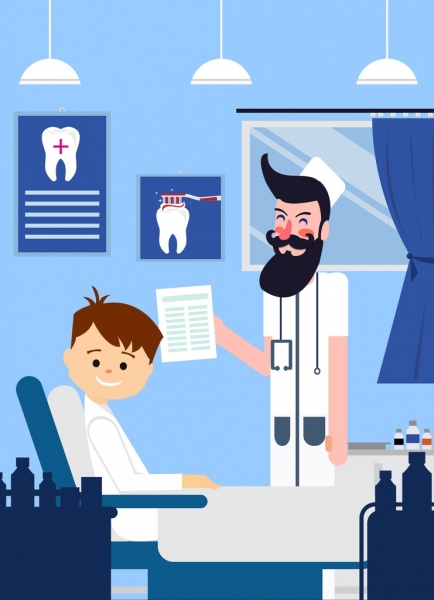 dental work background dentist patient icons cartoon characters