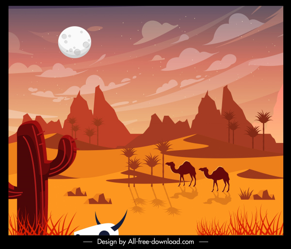 desert wild life landscape painting colored classic decor