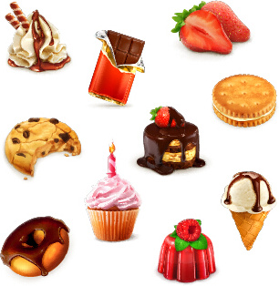 dessert with cupcake and fruits vector