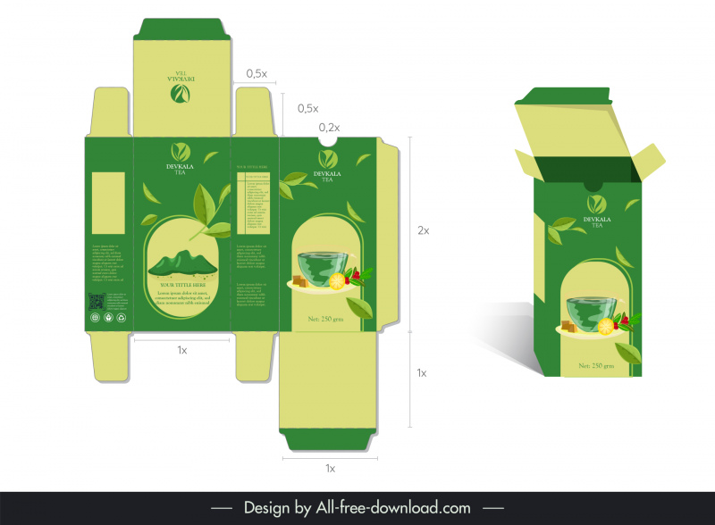 devkala tea packet template elegant 3d flat outline leaf mountain decor