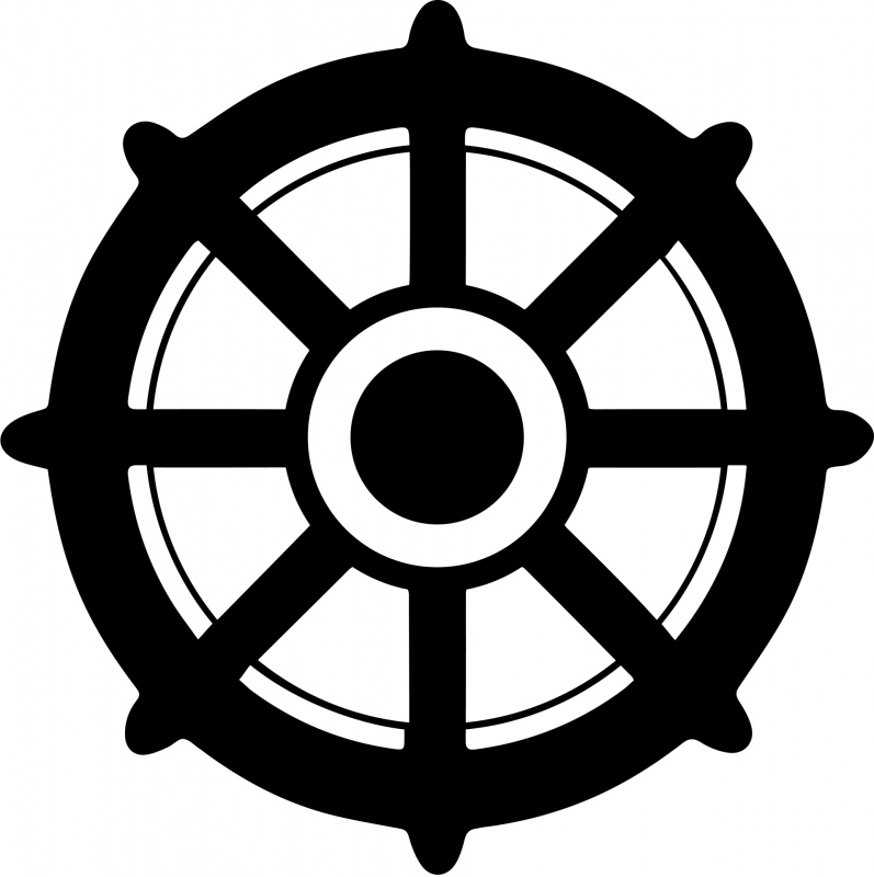 dharmachakra sign icon symmetric black white wheel shape sketch