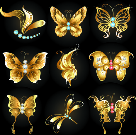 diamond and golden butterflies vector
