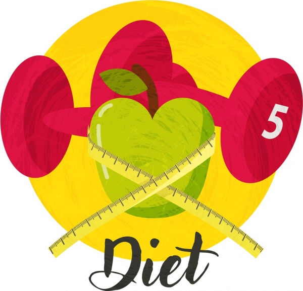 diet background dumbbel apple ruler icons 3d design