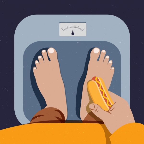 diet concept drawing weight legs hotdog icons