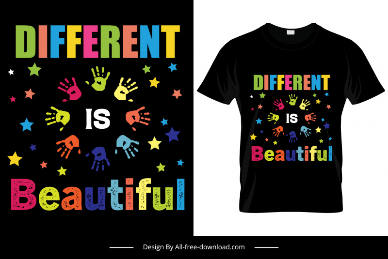 different beautiful tshirt template dark contrast colorful grungy texts hands stars decor