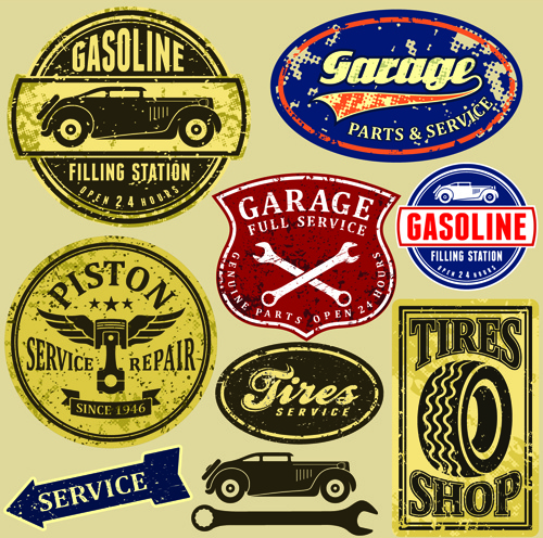 different car service labels vector