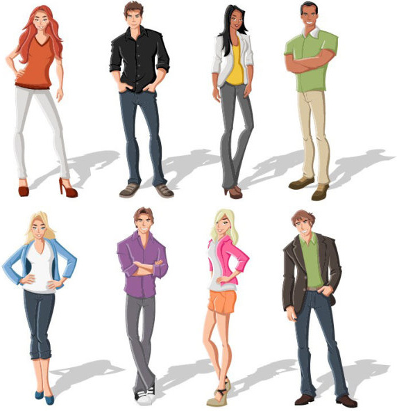 different cartoon boys and girls vector