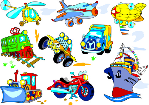 different cartoon transportation tool vector