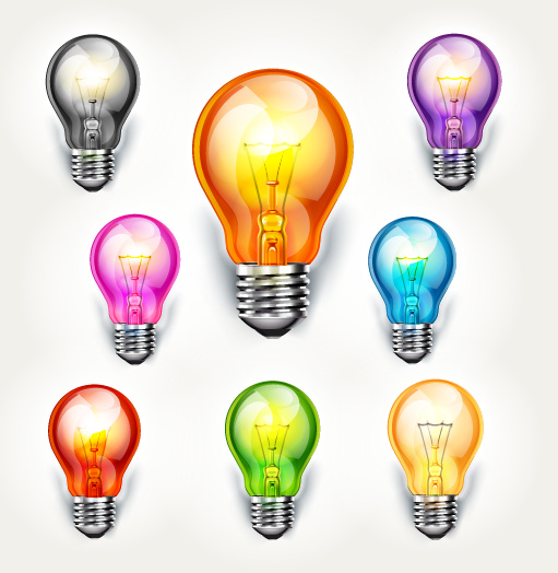 different colored light bulb vector