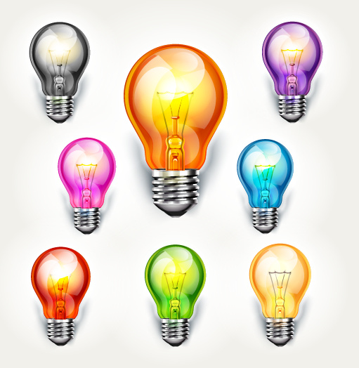 different colored light bulb vector 