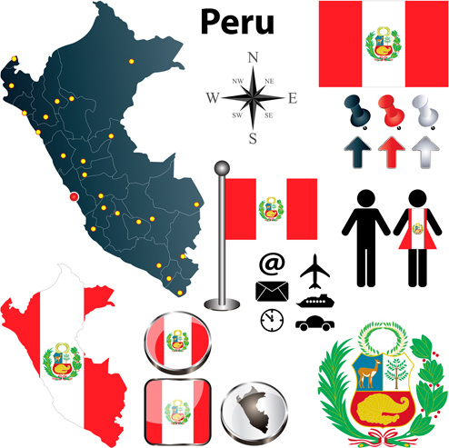 different countries flags with map and symbols design vector