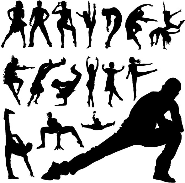 different dance people silhouettes vector
