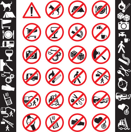 different danger signs vector icons set