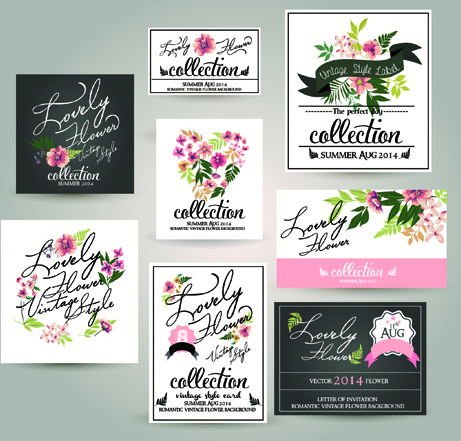different flower wedding invitation cards vector