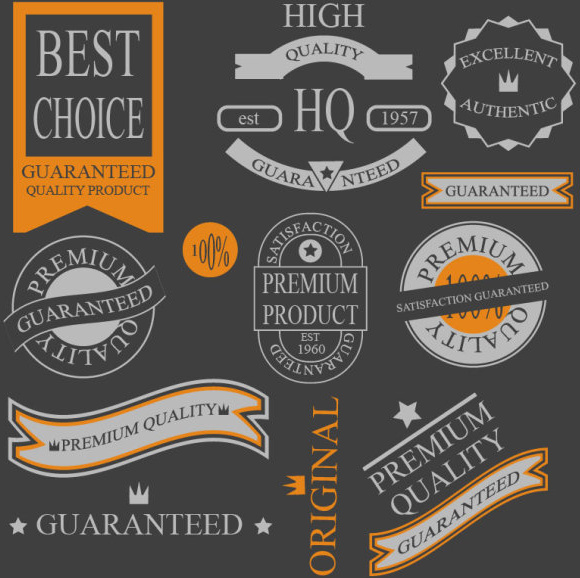 different guaranty quality labels vector set