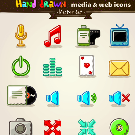 different hand drawn retro icons vector graphic
