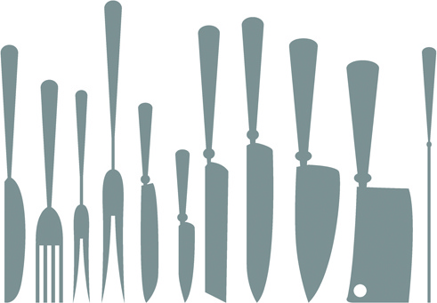 different kitchen cutlery silhouette vector