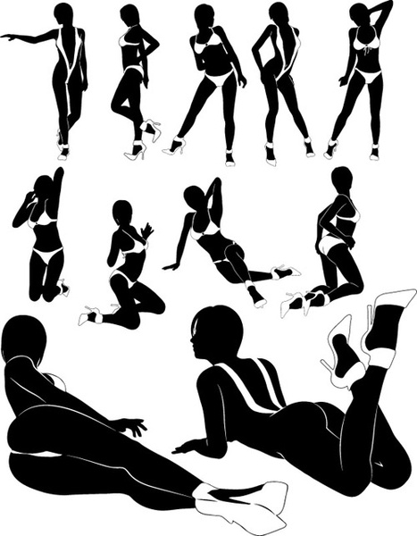 different postures girls vector silhouettes 