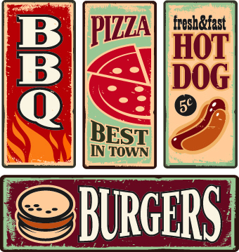 different retro food card vector 