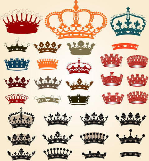 different royal crown colored vectors