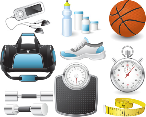 different sports equipment vector icons