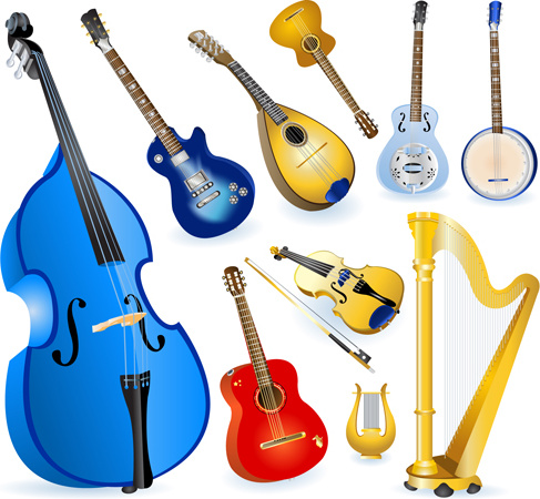different string instruments elements vector set