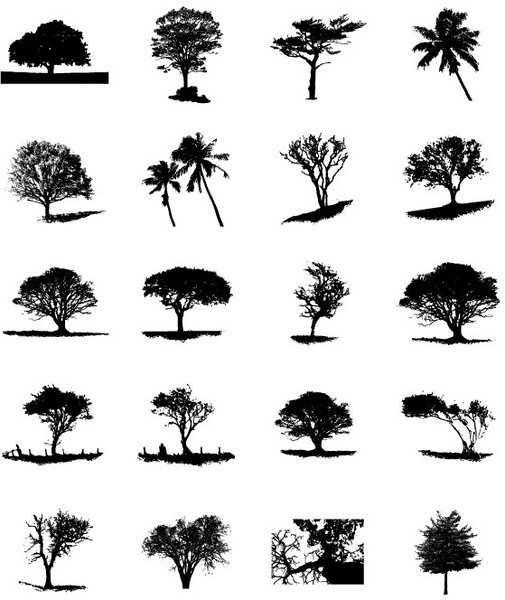 different trees silhouettes vector