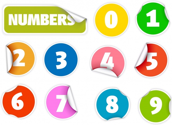 digits sticker templates modern colorful paper cut shapes