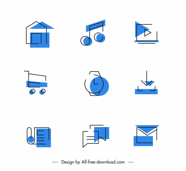 digital application icons flat classic symbols sketch