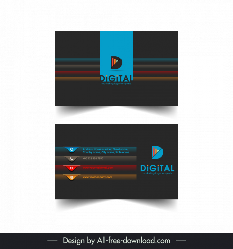digital business card template dark elegant stripes