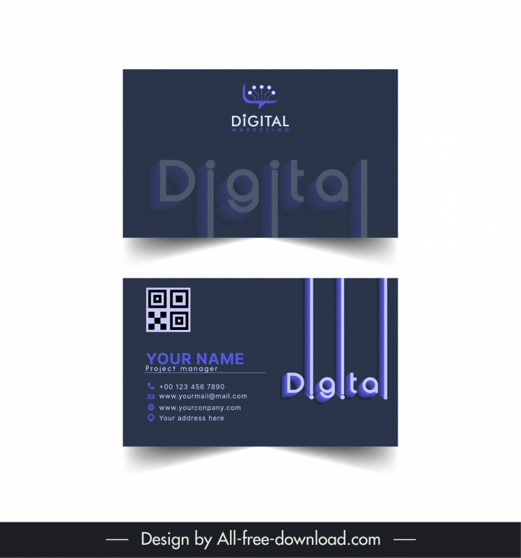 digital business card template dark stylized texts light effect