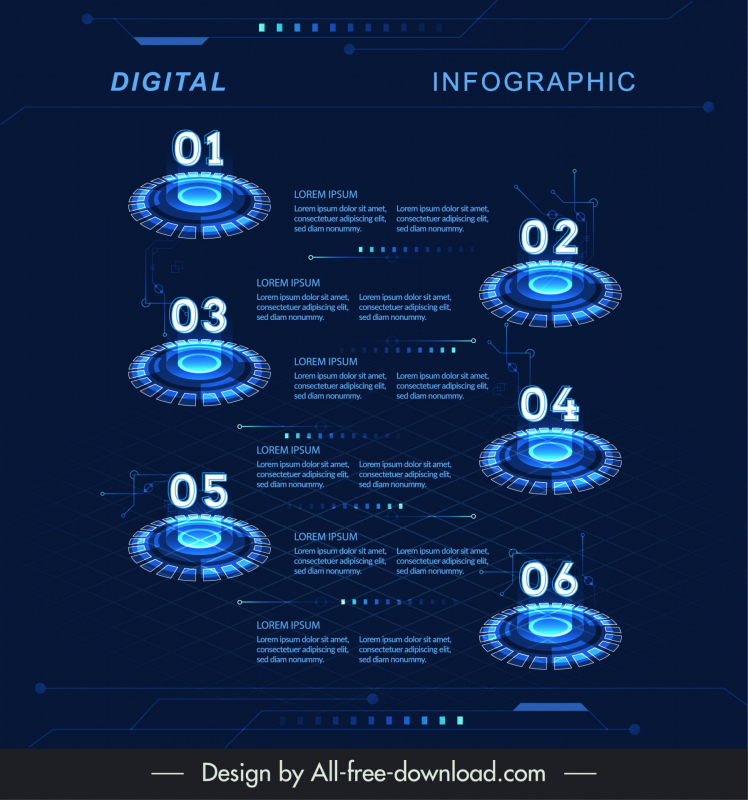 digital infographic poster template dark 3d circles light effect
