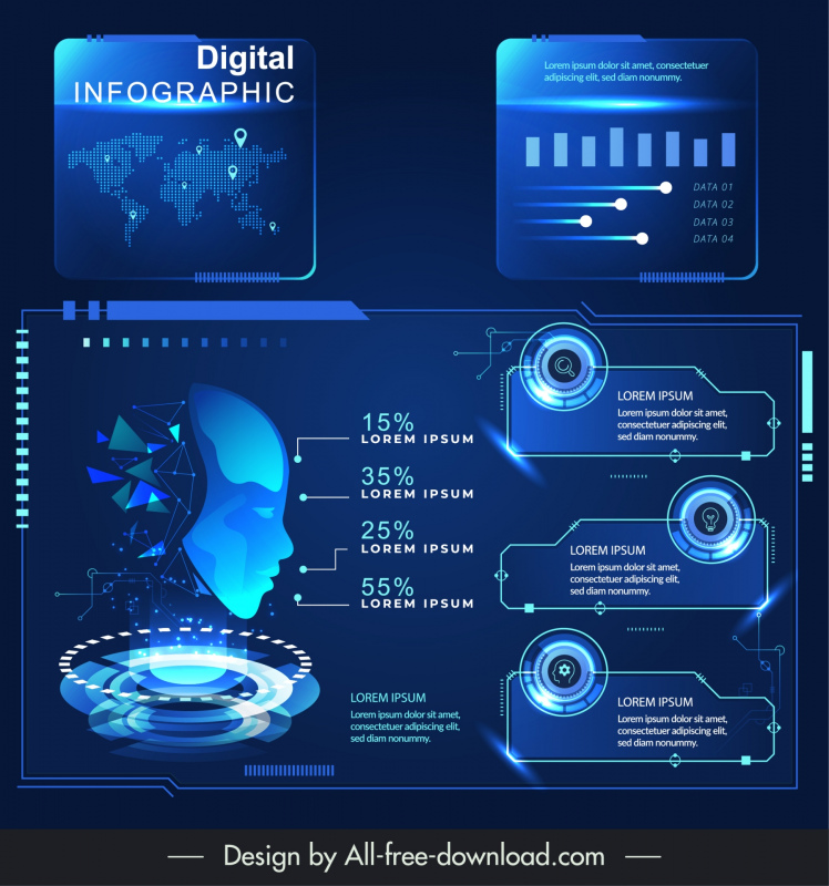 digital infographic poster template modern sparkling techno elements