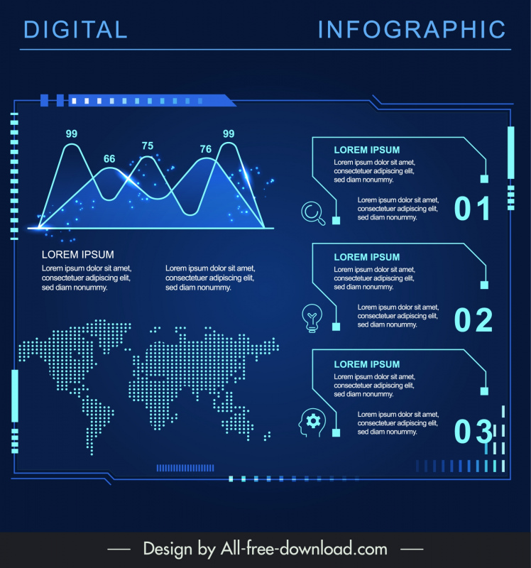 digital infographic  template modern dark charts elements