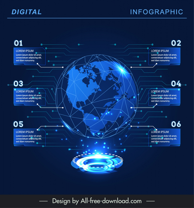 digital infographic template modern sparkling globe light effect