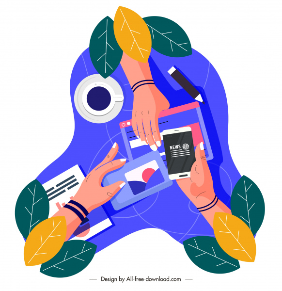digital lifestyle icon hands electronic devices sketch